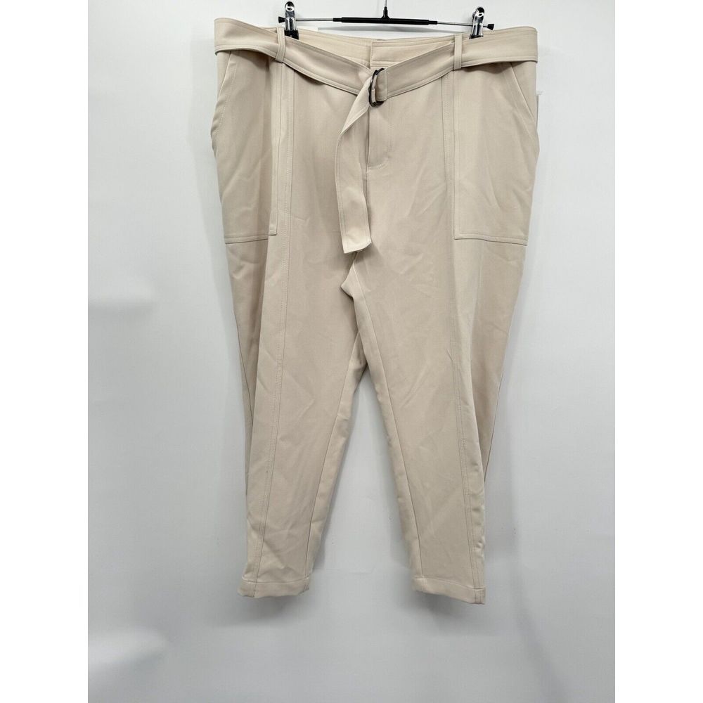 Ophelia Roe 20 Ankle Pants Womens Cream Belted Mid Rise Tapered Utility Trousers